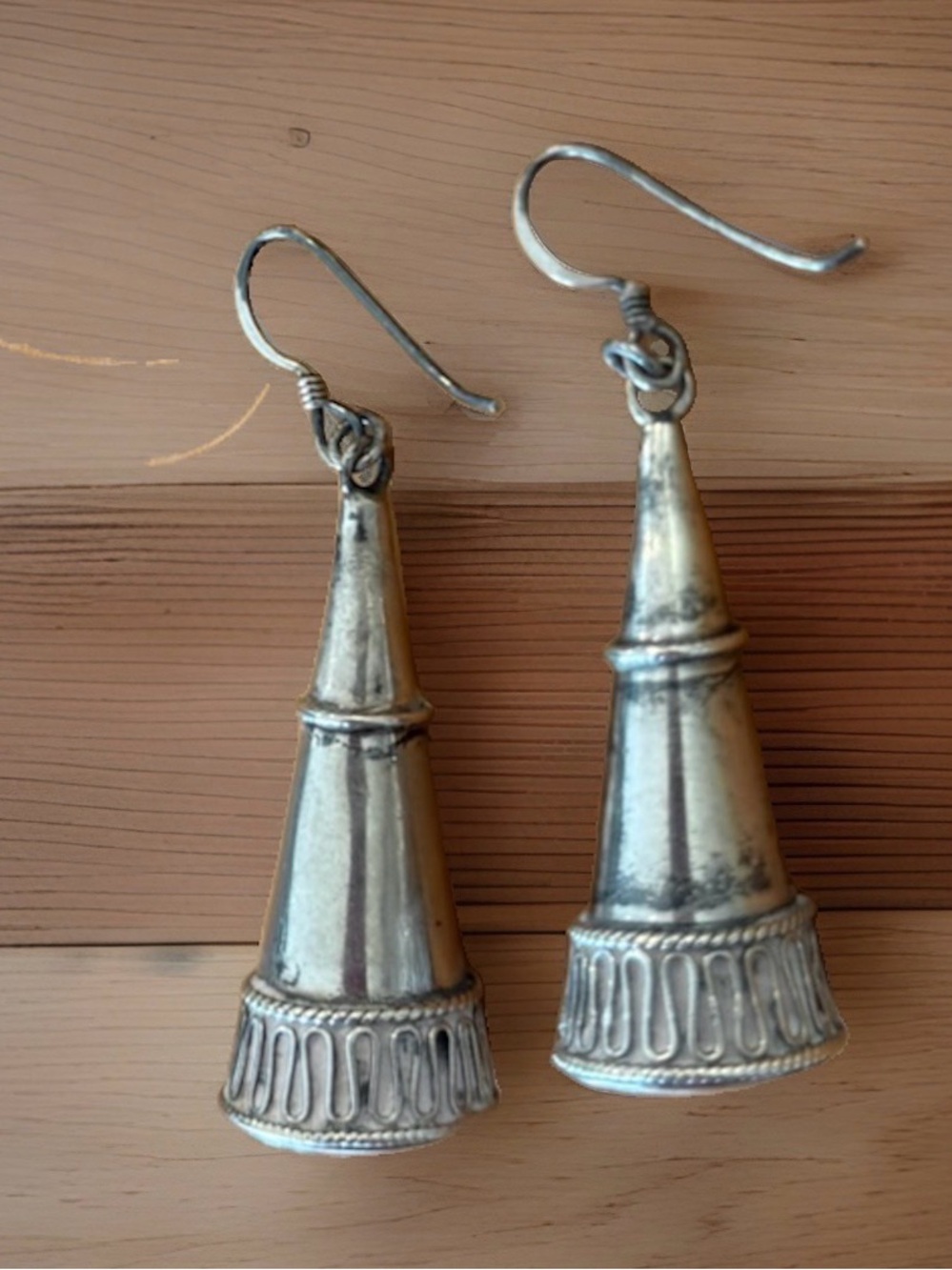 925 Sterling Silver Cone Dangle Earrings—Artsy 2" Large VNT Handcrafted